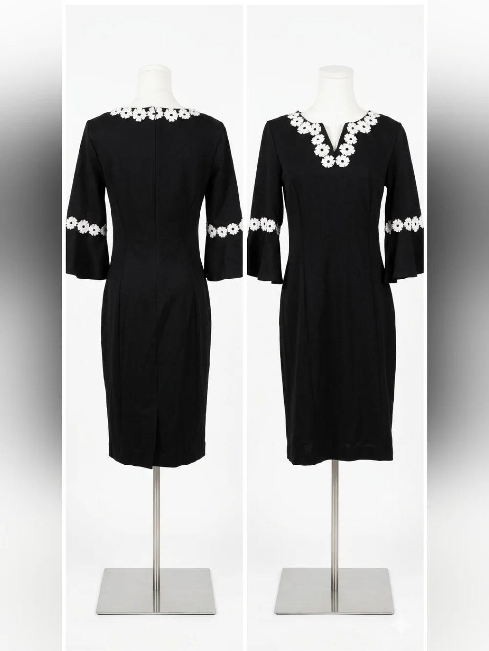 Talbots Black Embroidered Flounce-Sleeve Shift Dress Size 4 - Picture 2 of 13